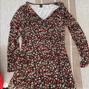 SHEIN Black Floral Long Sleeve Dress
